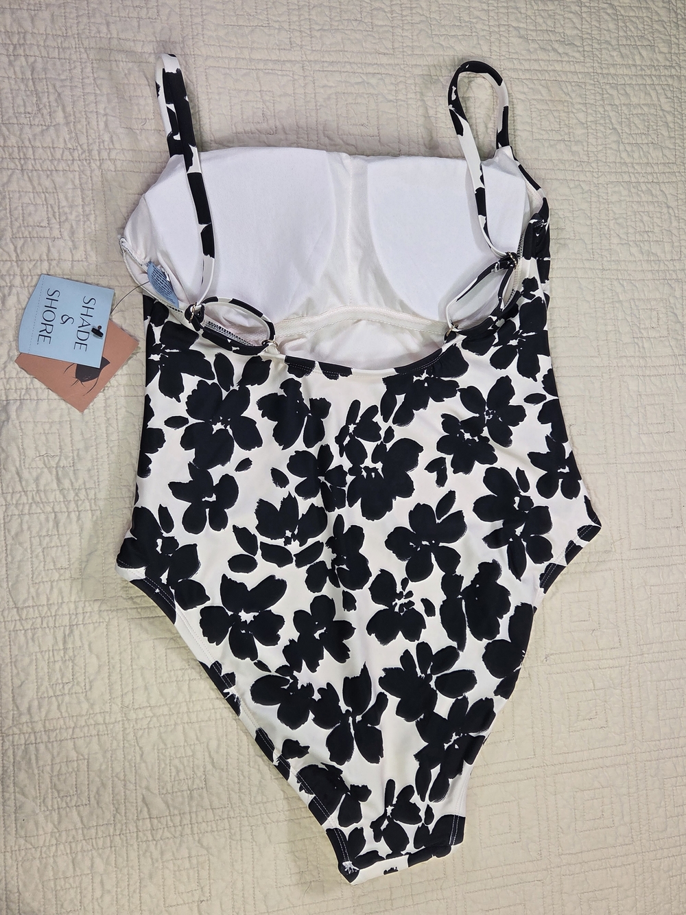 Shade & Shore Black and White Floral One-Piece Swim Size L - Picture 3 of 10